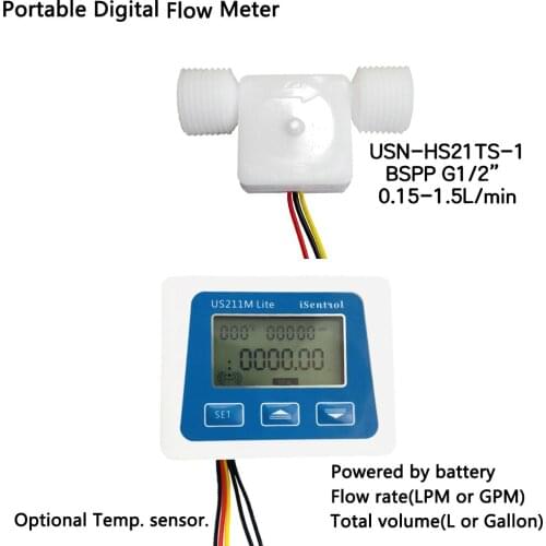 US211M Lite Digital Flow Meter 5V Flow Reader Compatible with all our hall effect water flow sensor with usn-hs21ts-1