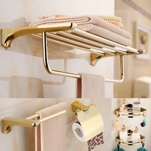 Bathroom Accessories Paper Holder,Corner Shelf,Towel Rack,Toilet Brush Holder,Towel Holder Brass Gold Bathroom Hardware set