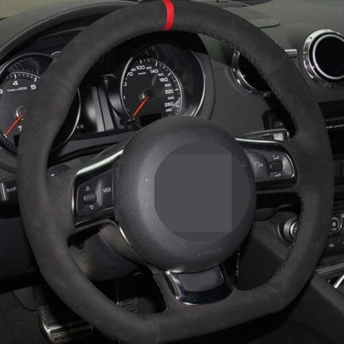 DIY Hand-stitched Black Genuine Leather Suede Car Steering Wheel Cover For Audi TT 2008-2013