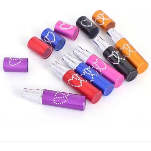 5ml 10ml Double Heart Pattern Travel Anodized Aluminum Perfume Bottle Mini Empty Perfume Spray Glass Scent Bottle