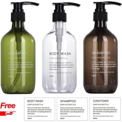 500ml Soap Bottle Bathroom Shower Gel Refillable Bottles Shampoo Wash Hair Dispenser with 2pcs Independent Sticker