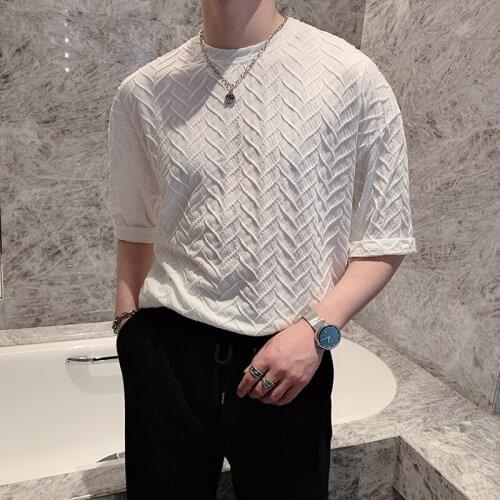 Summer New Folds Men Casual T-Shirt Male Loose Solid Color Loose TShirts Mens Sportswear O-Neck Short Sleeve Street Tops Tees