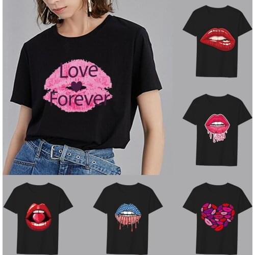 Summer Casual Womens T-shirt Sexy Lip Pattern Series Top Harajuku Classic Commuter Ladies O-neck Short-sleeved Woman Clothing