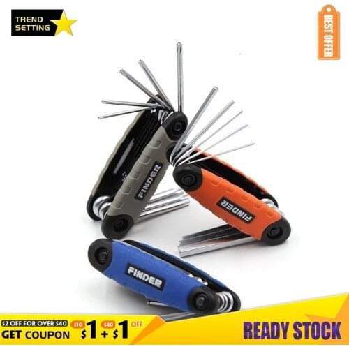 8 in 1 Fold Hexagonal Hex Key Flat Ball Plum Blossom Wrench Folding Screwdriver Chrome Vanadium Steel Spanner Portable Set