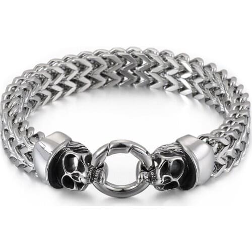 GNAYY Jewelry 12mm 9'' Pure stainless steel mens bracelet Link Chain jewelry .Biker Skull end clasp bangle