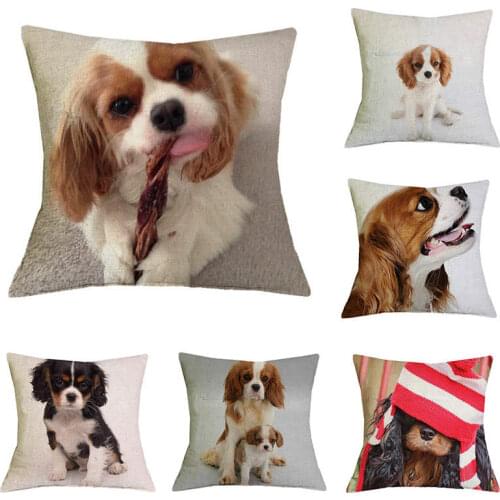 Cotton Linne Cushion Cover 45*45 CM Cute Dog Spaniel Animal Throw Pillowcase Car Home Sofa Decor
