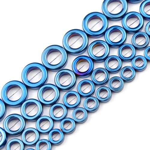 JHNBY Blue Circle Shape Hematite Natural Stone 8/10/12/14mm Round Spacers Loose Beads For Jewelry Making Diy Bracelets Findings