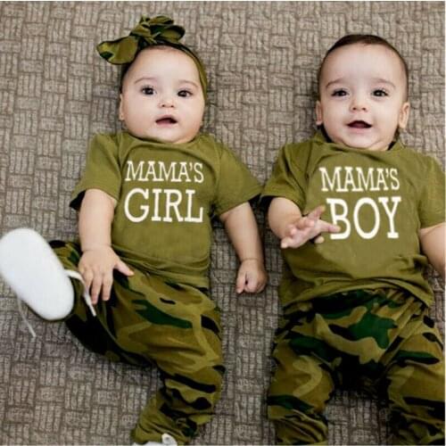 Newborn Toddler Baby Boy Girl Summer Clothes Set Short Sleeve Letter Print -shirt Pants Clothes Set 6Months to 3Years