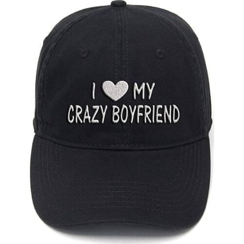 Lyprerazy I Love My Crazy Boyfriend Funny Washed Cotton Adjustable Men Women Unisex Hip Hop Cool Flock Printing Baseball Cap