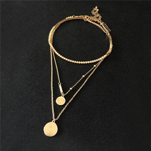 Fashion Boho Multi Layer Circular Pendant Necklace Women Bead Choker Long Necklace Female Beach Jewelry
