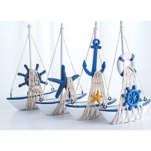 Marine Nautical Creative Sailboat Mode Room Decor Figurines Miniatures Mediterranean Style Ship Small Boat Ornaments Garden Dec