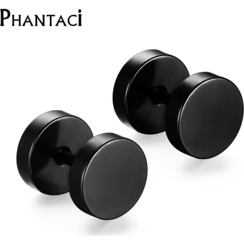 316L Stainless Steel Earrings Double Sided Round Bolt Stud Earrings For Men Women Punk Gothic Barbell Black Earrings Female Male
