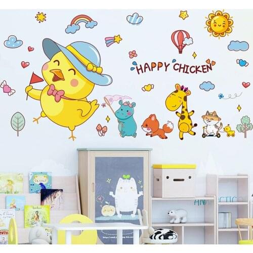 Cartoon Animal Wall Stickers Kids Room Bedroom Decor DIY Self-adhesive Nursery Children Wall Decoration Wallstickers