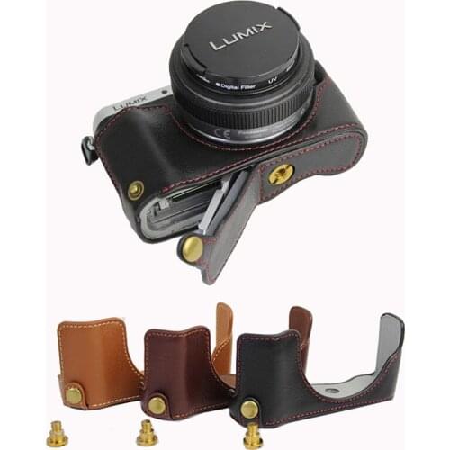 Genuine Cowhide Leather Case Half Body Camera Base bag For Panasonic GF10 GF9 GF8 GF7 GF 9 cover With Battery Opening