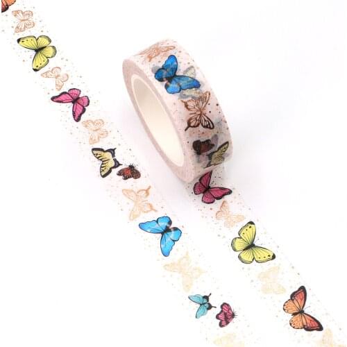 NEW 10pcs/Lot Decorative Colorful Butterflies Dots Gold Foil Washi Tapes Bullet Journal Adhesive Masking Tape Cute Papeleria