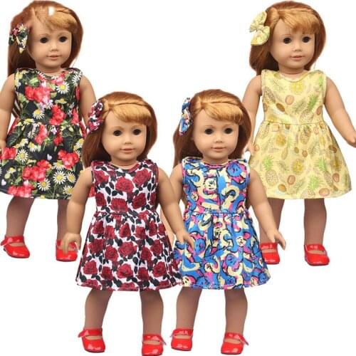 New Pattern Fashion Printed Dress + Headband Fit 18 Inch American 43cm Baby Doll Clothes Accessories,Girls Toys