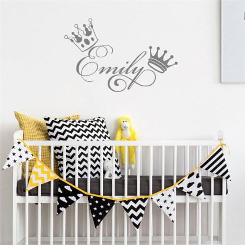 Personalized Crown Name vinyl Wall Stickers Modern Art Wall decals Decoration Nursery Kids Room Wall Decor baby Mural DW11421