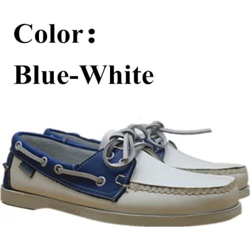 Men Women Genuine Leather Docksides Casual Boat Shoes,Brand Designer Flat Loafers For Homme Femme Blue White X127