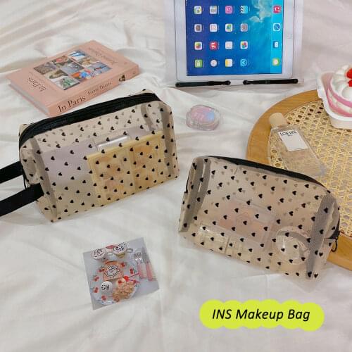 Translucence Mesh Makeup Bag INS Loving Heart Large Capacity Cosmetics Jewelry Storage Bag Girl Portable Travel Wash Bag