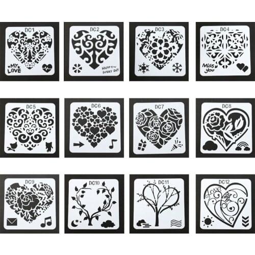Handwritten Copy Love Album DIY Scrapbook Painting Template Lovers Birthday Romantic Heart Shape Hollow Template for Air Spray