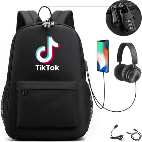 TikToK Backpack Multifunction USB Charge Travel Mochilas Canvas Student Anti-theft Backpack for Teenagers Boys Girls School Bags