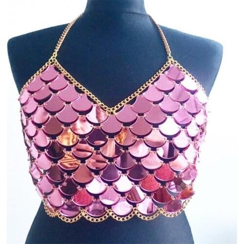 Sexy Womens Mermaid Crop Top Bralette Summer Party Sequin Body Chain Vest Backless Vest Femme New