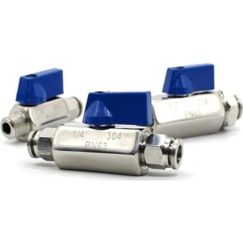 1/8" 1/4" 3/8" 1/2" BSP Female Male x 4 6 8 10 12 16mm Push In Mini Sanitary Ball Valve Homebrew Beer SUS304 Stainless With Blue
