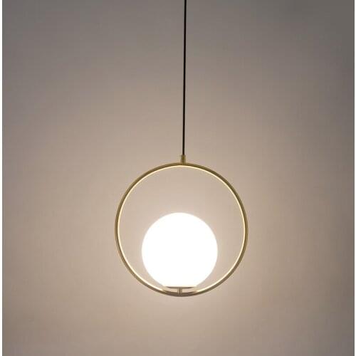 Modern Iron Ring Pendant Lights White Glass Ball Caferoom/bar Lamp Single Glass Pendant Lamps Decoration Indoor Lighting E27 S