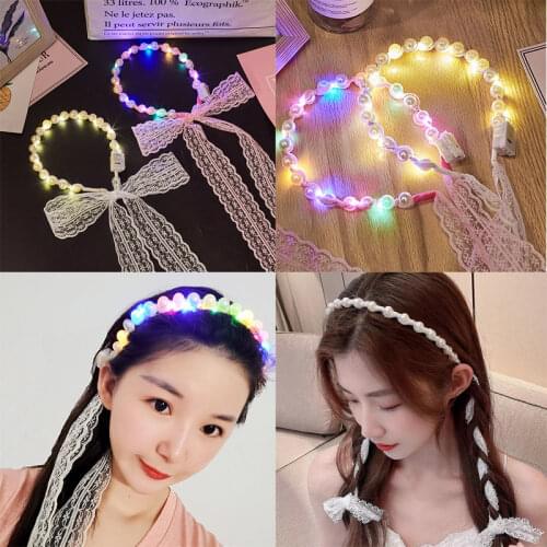 Luminous Streamer Headband Glow Party Headband LED Headpiece Lace Headwear Wedding Birthday Party Suplies Festival Hair Band