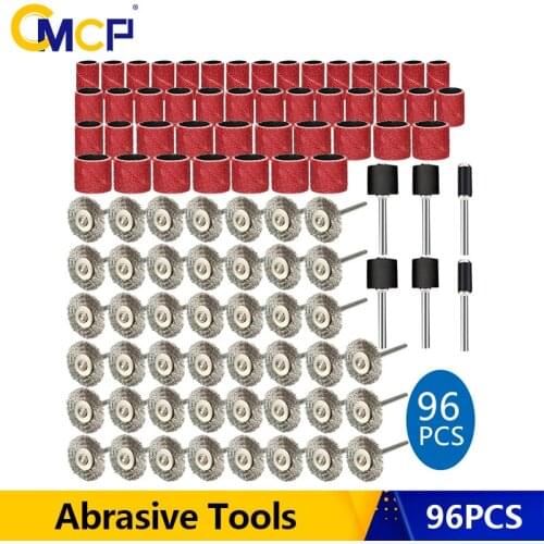 CMCP Abrasive Tools 96pcs 6.35/9.5/12.7mm Sanding Drum 3mm Shank Steel Wire Wheel Brushes For Dremel Metal Polishing Rotary Tool