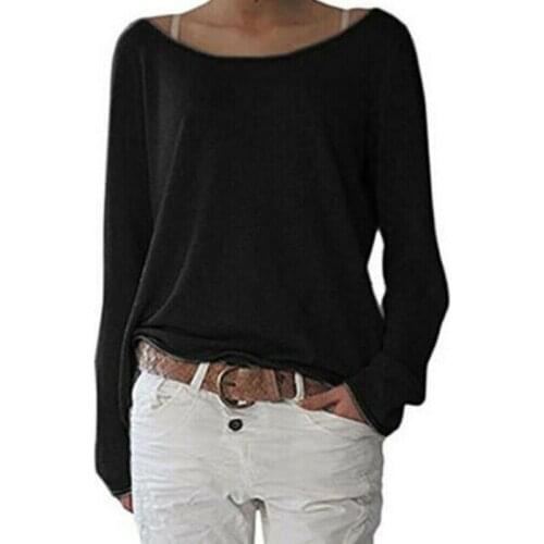 Womens Casual O Neck Loose Solid Basic Loose Long Sleeve Tee Ladies Shirt Tops Plus Size