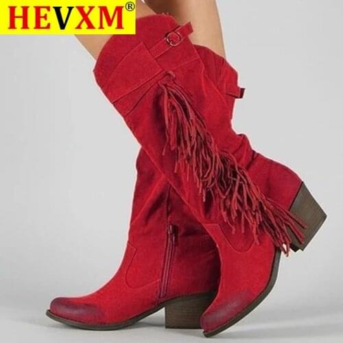 Women Boots Classic Tassel Western Cowboy Boots Autumn Women High Heels Boots Platform Sexy Ladies Black Pumps Boots Women