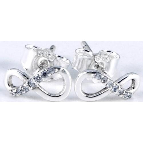 Original 925 Sterling Silver Earring Sparkling Infinity Stud Earrings With Crystal For Women Wedding Gift Fine Europe Jewelry