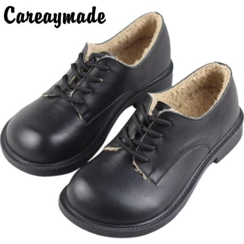 Careaymade-Handmade Retro Genuine Leather Womens shoes comfortable soft leather winter Plush lace up casual day warm shoes