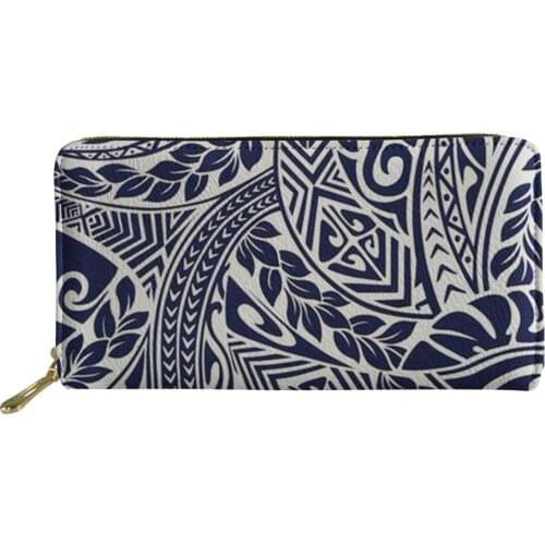 HYCOOL Fall Winter Women Zipper Purse Polynesian Traditional Tribal Pattern Cute PU Leather Ladies Wallet Luxury Branded Latest