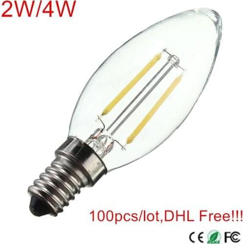 100pcs/lot,DHL/Fedex Free shipping!!! LED Filament Bulb E12/E14 AC220V 230V 240V 2W/4W LED Bulb lamps Spotlight indoor lighting