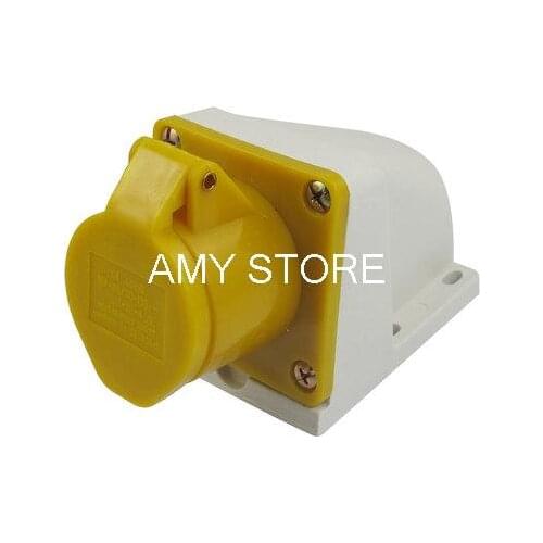 16A 2P+E IEC309-2 Industrial Panel Mount Socket Connector Yellow White