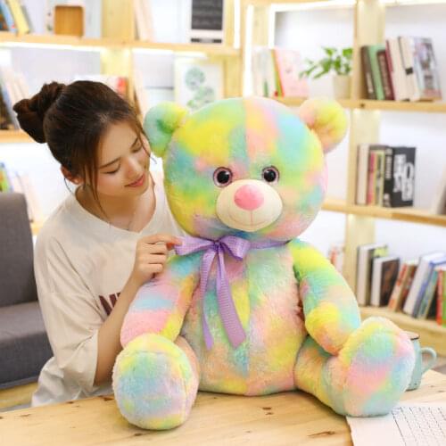 45/60 cm Soft Decent Beanie Boo Eyes Rainbow Bear Plush Toy Stuffed Animal Teddy Bear Bed Placting Toy For Childrens Gift