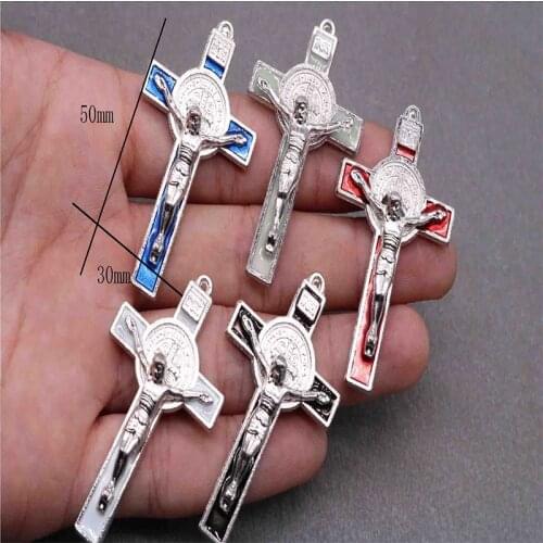 50 Pieces / Religious St. Benedict Cross Silver Plated Religious Rosary Cross, Rosary Charm, Mary Medal and Jesus Cross