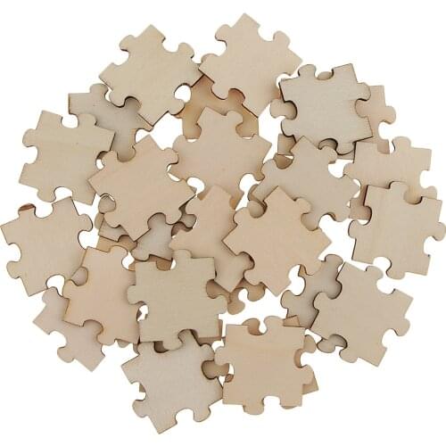 50 Pieces Blank Wooden Puzzle Embellishments Wood Slices DIY Arts Crafts