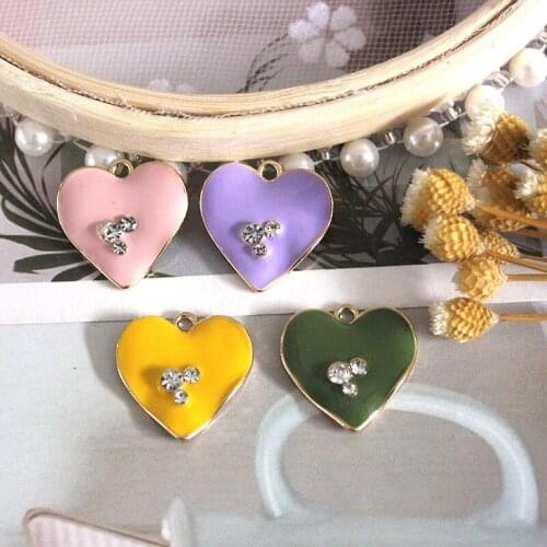 8pcs/lot Cute Candy Colors heart Enamel heart Mosaic rhinestones Charms for DIY Earring Jewelry Handmade Finding XL781