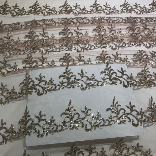 African Mesh Net Lace French Sequin Fabric with Sequence Trim for Sewing Novelty Transparent Rose Gold Tulle for Women Dress NEW