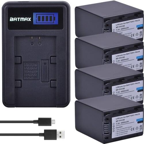 Batmax 4x4500mAh NP-FH100 Batteries+LCD USB Charger for sony NP FH100 FH30 FH50 FH70 FH90 HDR-CX12E,HDR-CX7E,HDR-SR10E