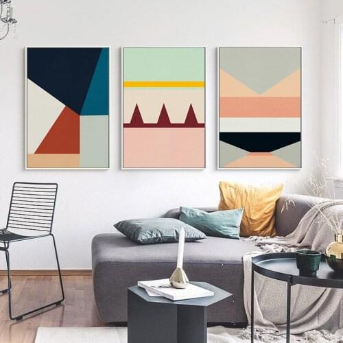 Colorful Abstract Geometric Black Yellow Blue Color Block Scenery Canvas Painting Wall Picture Poster Living Room Decoration