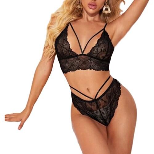 Hot Sale Fashion Women Lingerie Set, Sexy Black Lace Bra and Panty Two-piece Suit for Honeymoon Wedding Anniversaries Wholesale