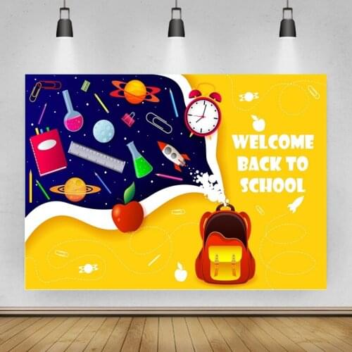 Color Contrast Welcome Back To School Portrait Photography Background Vinyl Backdrop Schoolbag Photocall Studio Props