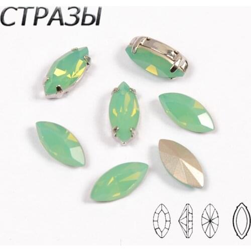 Pacific Opal Navette glass Crystal Frame Silver Gold claw settings Sew on rhinestone beads Jewelry dress accessories diy Strass