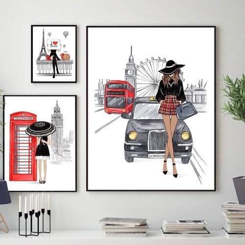 Fashion Girl Paris City Wall Art Canvas Painting Nordic Posters And Prints Wall Pictures for Living Room Home Decor Framework