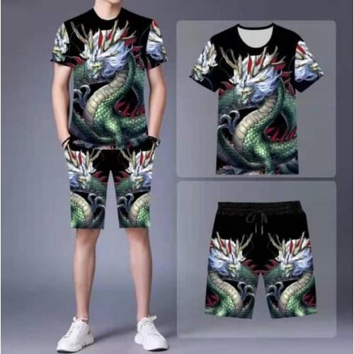 Best quality slim fit mens suit fashion brand designer printed shorts two piece tracksuit summer