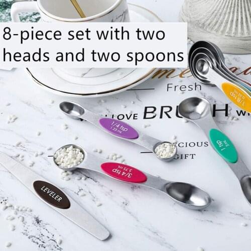 8-piece magnetic double-head measuring spoon set, stainless steel measuring spoon, used for roasting tea and coffee kitchen meas